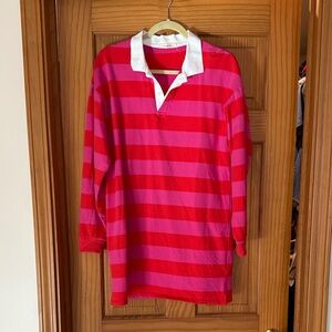 Red and Pink Striped Rugby Shirt